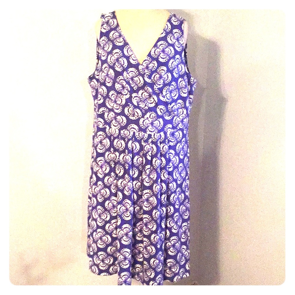 Pretty sleeveless V neck fit and flare dress.